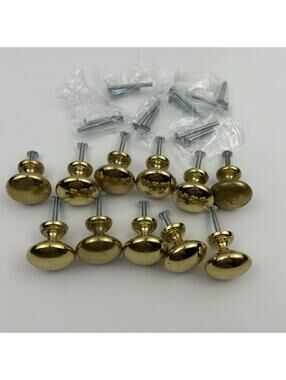 Vintage Heavy Solid Brass Cabinet Knobs 11 Pc Lot 1-1/4 Round Mushroom w/ Screws